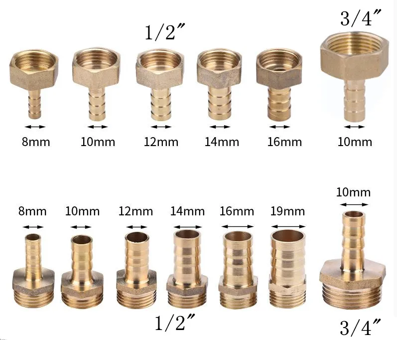 4 Pieces copper fitting 8mm10mm12mm 14mm Hose Barb x 1/2" Female BSP