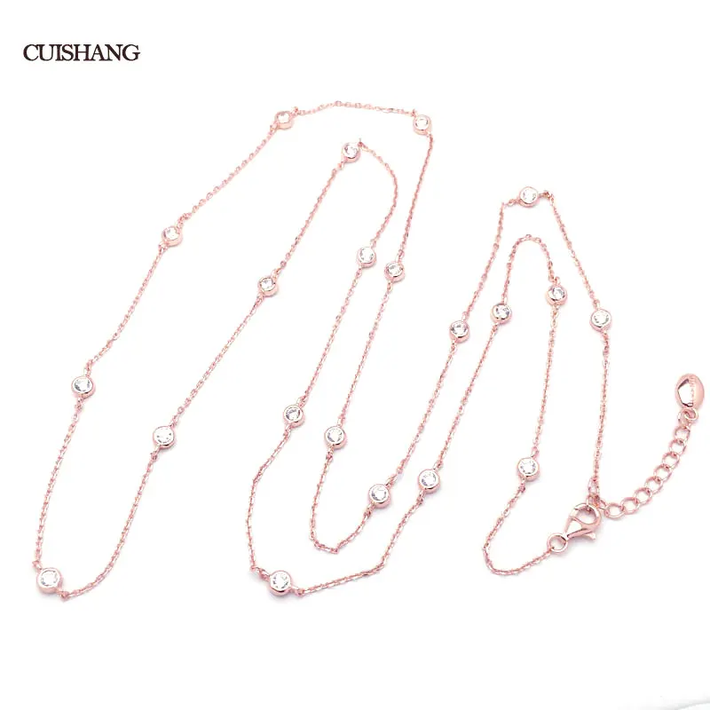 

CSJ 100% 925 sterling silver jewelry top quality winter long sweater chain cz station 85cm cz long chain necklace for women gift