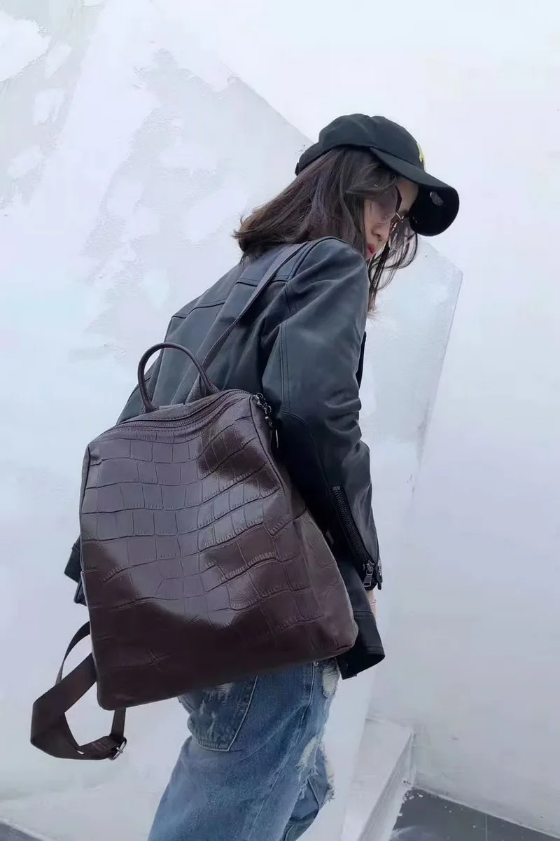ZENCY большой мягкий натуральный итальянский женский рюкзак из натуральной кожи с натуральным лицевым покрытием женские рюкзаки из телячьей кожи кофейного цвета