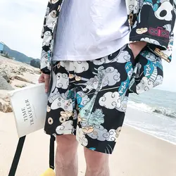 Эластичный пояс тонкий Стиль шорты Для мужчин 2018 Лето полный печатных Для Мужчин's Пляжные шорты