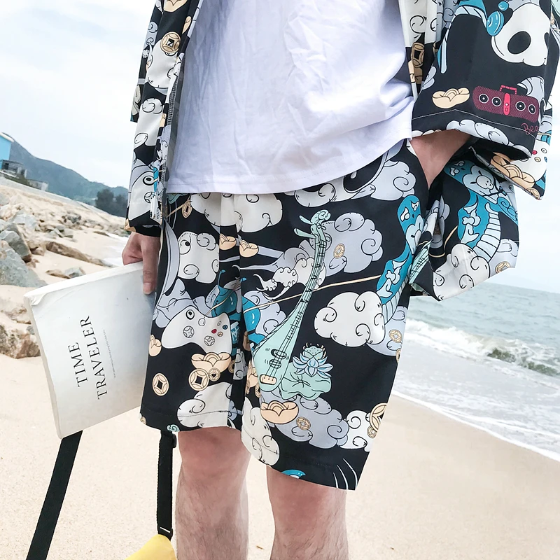 

Elastic Waist Thin Style Shorts Men 2018 Summer Full Printed Men's Beach Shorts