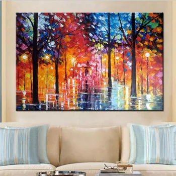

Modern Home Decor Art Picture Handpainted Abstract Landscape Oil Paintings On Canvas Large Knife Night Streetscape Wall Painting