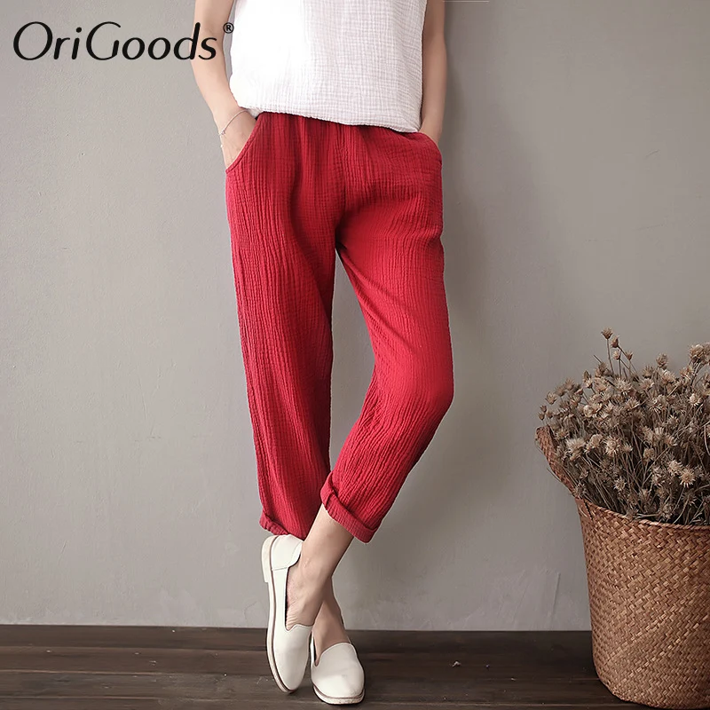 OriGoods Elastic waist Women Harem Pants Summer Cotton Casual Slim Capris Pants Original design Harem Trousers Women Pants C059 OriGoods Elastic waist Women Harem Pants Summer Cotton Casual Slim Capris Pants Original design Harem Trousers Women Pants C059
