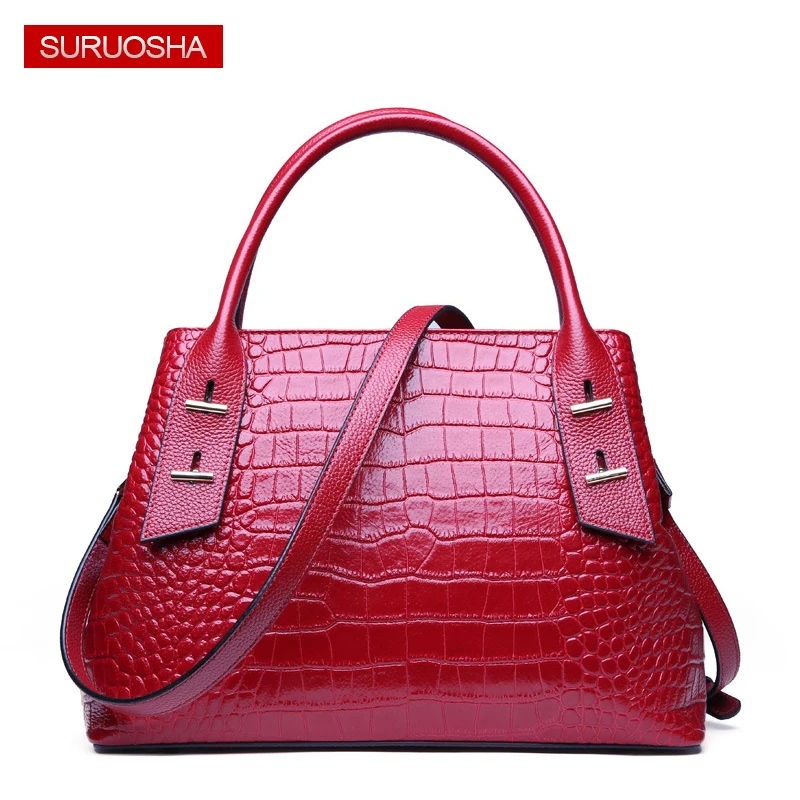 

2019 New Fashion Trend Women Bags Ladies Crocodile Handbag Genuine Cow Leather Embossed Alligator Pattern Shoulder Bag Burgundy