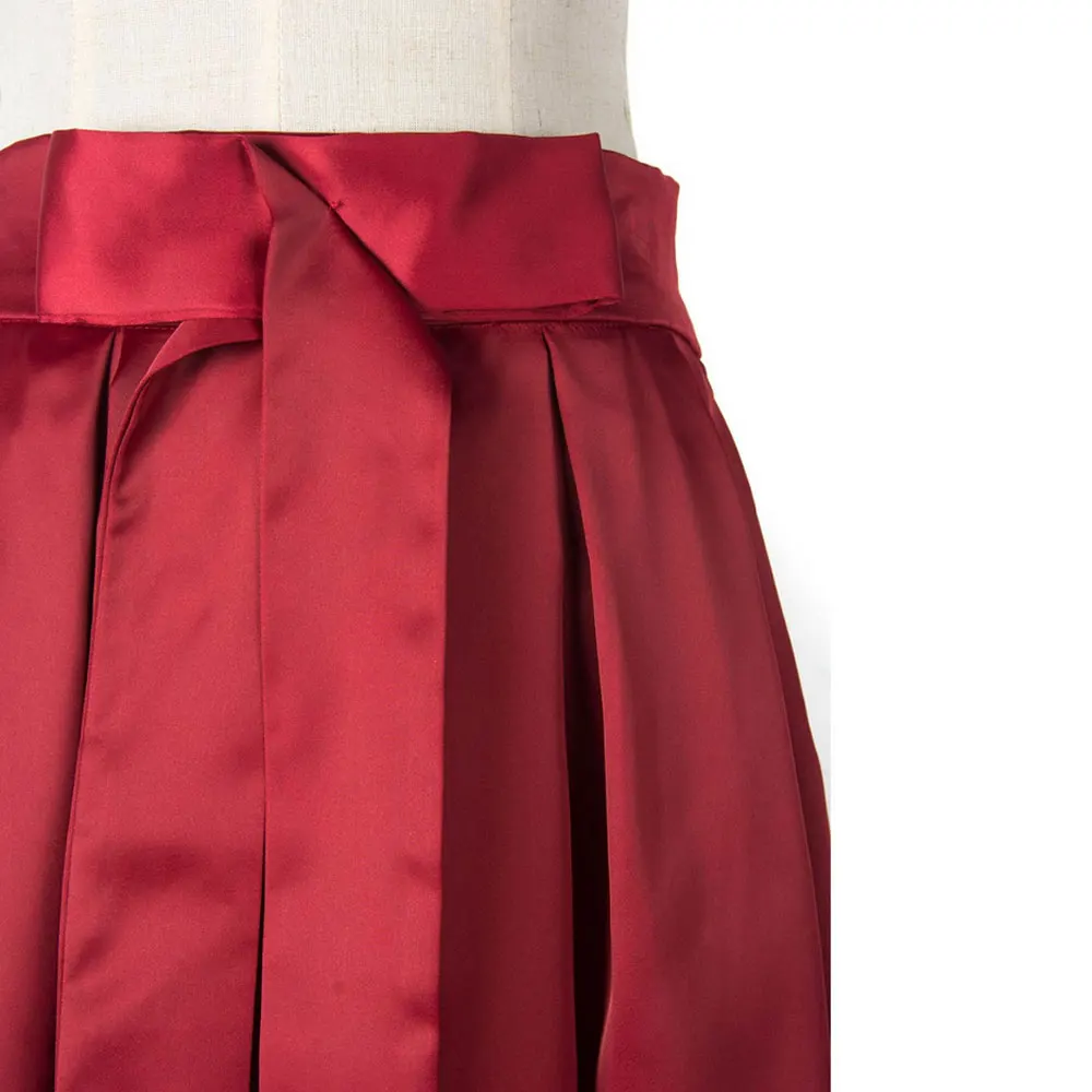 Весенняя ретро красная длинная юбка макси с бантами несимметричный с удлиненной спиной юбка с бантом Высокая талия черная плиссированная обтягивающая юбка Женская Saia