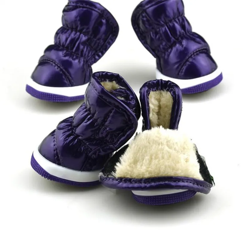 XS-XL Winter Space Leather Shoes for Dogs 4PcsSet Plush Dog Boots Outdoor Snow Walking Puppy Sneakers Pet Supplies 40DC20 (13)