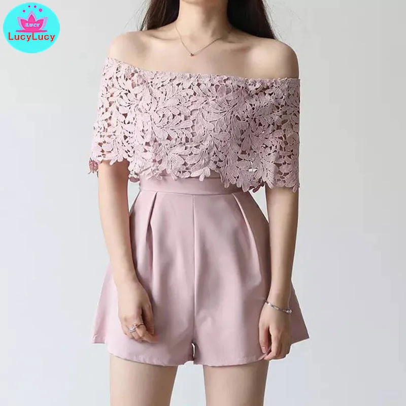 2019 summer new lace word shoulder wrapped chest shuttle woven shirt foreign Korean version of the jumpsuit 2019 summer new lace word shoulder wrapped chest shuttle woven shirt foreign Korean version of the jumpsuit