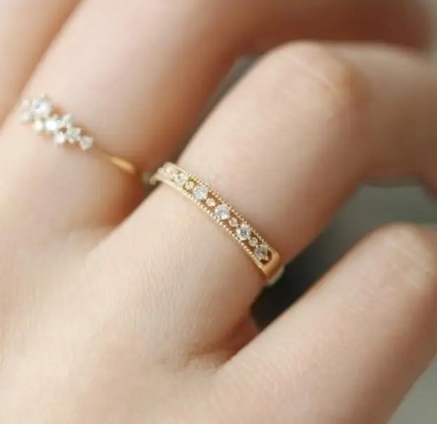 Huitan трендовые Золотые женские кольца на кончики пальцев средней длины с крошечный камень романтические O/L карьера стиль аксессуары много и оптом