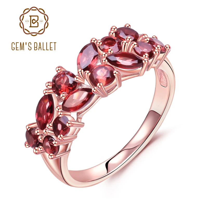 GEM'S BALLET 2.47Ct натуральный красный гранат драгоценный камень 925 пробы серебро Розовая позолота обручальное кольцо кольца для женщин хорошее ювелирное изделие