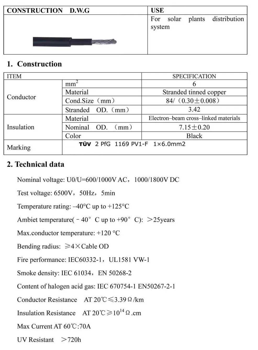 Solar cable 6mm2