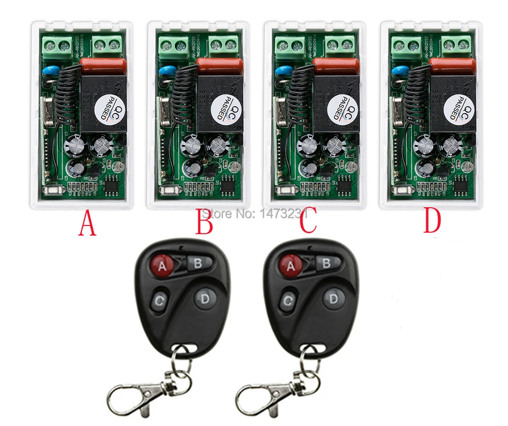 

most simple wiring AC220V 1CH Radio Controller RF Wireless Relay Remote Control Switch 315 MHZ 433 MHZ 2Transmitter +4 Receiver