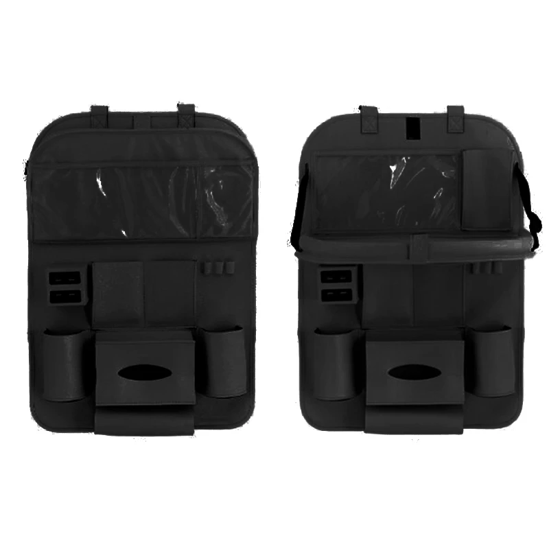Car Backseat Organizer with Dining Table PU Leather PVC Transparent Bag Auto Back Seat Pocket Storage Bag Tray with 4 USB Ports (10)