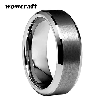 

8mm Mens Tungsten Carbide Wedding Band Matte Brushed Finish Beveled Edges Engagement Anniversary Ring