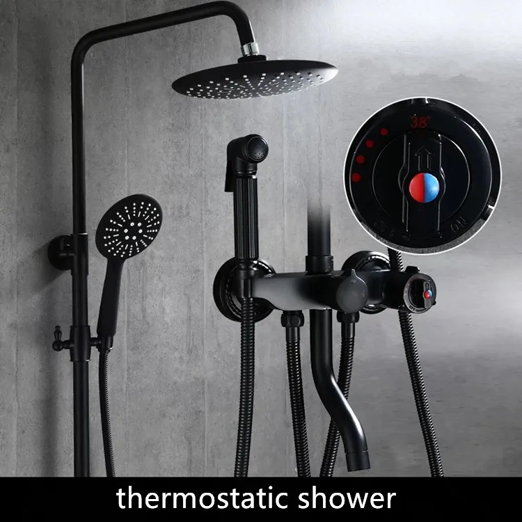 Чистый черный душевой набор с биде душевой набор для ванной комнаты термостатический душевой набор черная ванна черный биде душевой набор MJ9889 - Цвет: Style G thermostatic