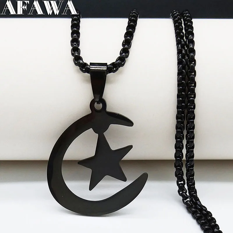 

2019 Fashion Star and Moon Stainless Steel Necklace Black Color Lightning Necklaces Pendants Men jewelry collier homme N18988
