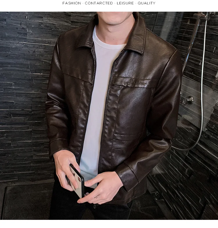 Мужская кожаная куртка-бомбер свободного кроя с локомотивом, тонкое пальто из искусственной кожи для деловых мероприятий, рабочая одежда