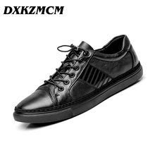 DXKZMCM Brand Genuine Leather Men Shoes Elastic Men Casual Shoes Autumn Winter Men Flats Sneakers Shoes