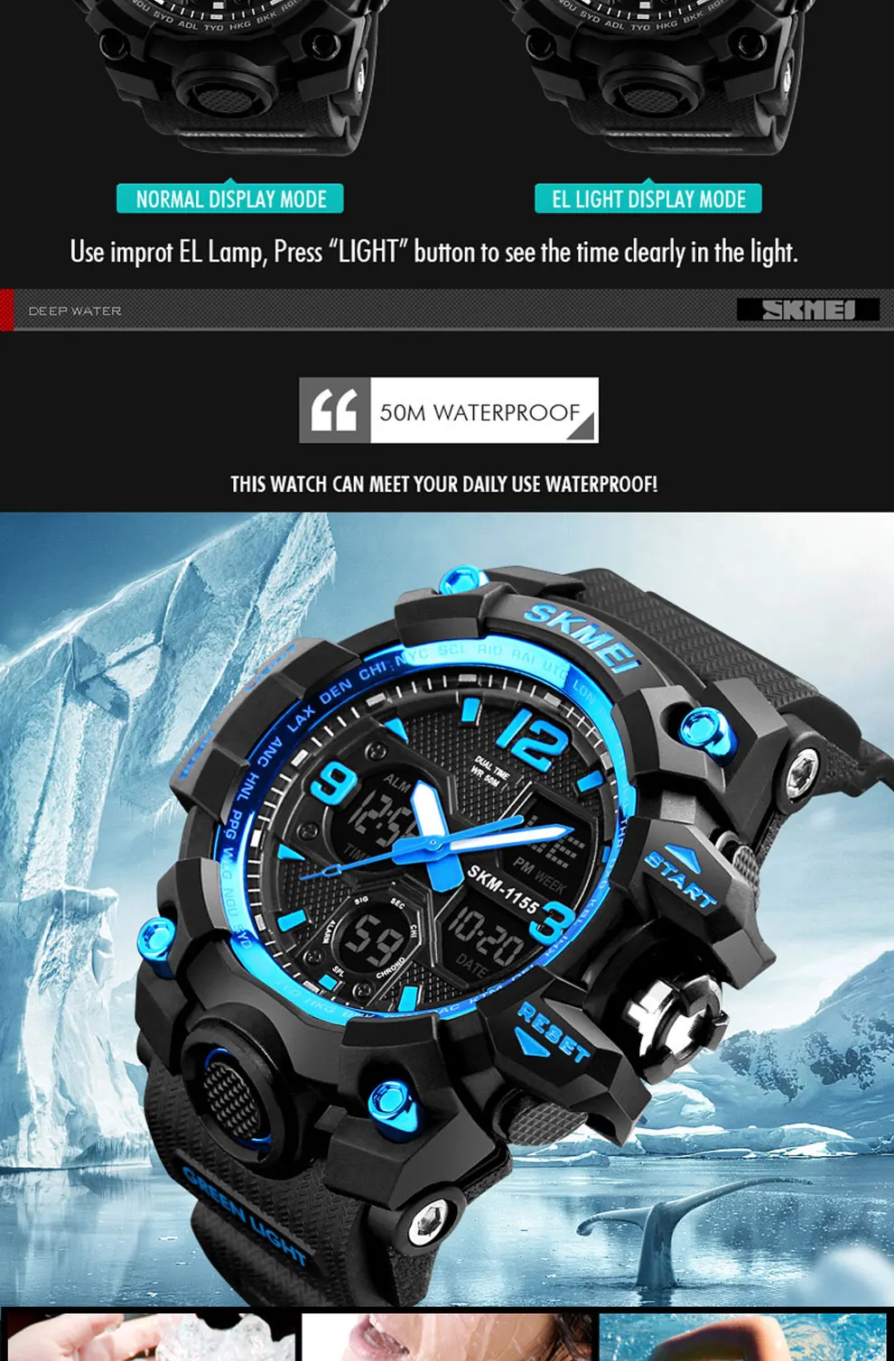 SKMEI Brand Luxury Military Sports Watches Men Quartz Analog LED Digital Clock Man Waterproof Dual Display Wristwatches Relogio