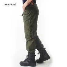 SEAUSLIM мужские тактические брюки-карго SWAT армейском военные брюки мужские Повседневное хлопок джоггеры с карманами комбинезоны LQ-TMJ-06