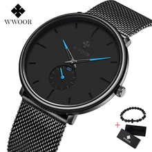 WWOOR Ultra-thin Mesh Fashion Sport Mens Watches Brand Luxury Quartz watch Men Casual Steel Waterproof Sports Relogio Masculino top luxury brand wwoor men s ultra thin watches men casual gold mesh band quartz watch waterproof wristwatch relogio masculino