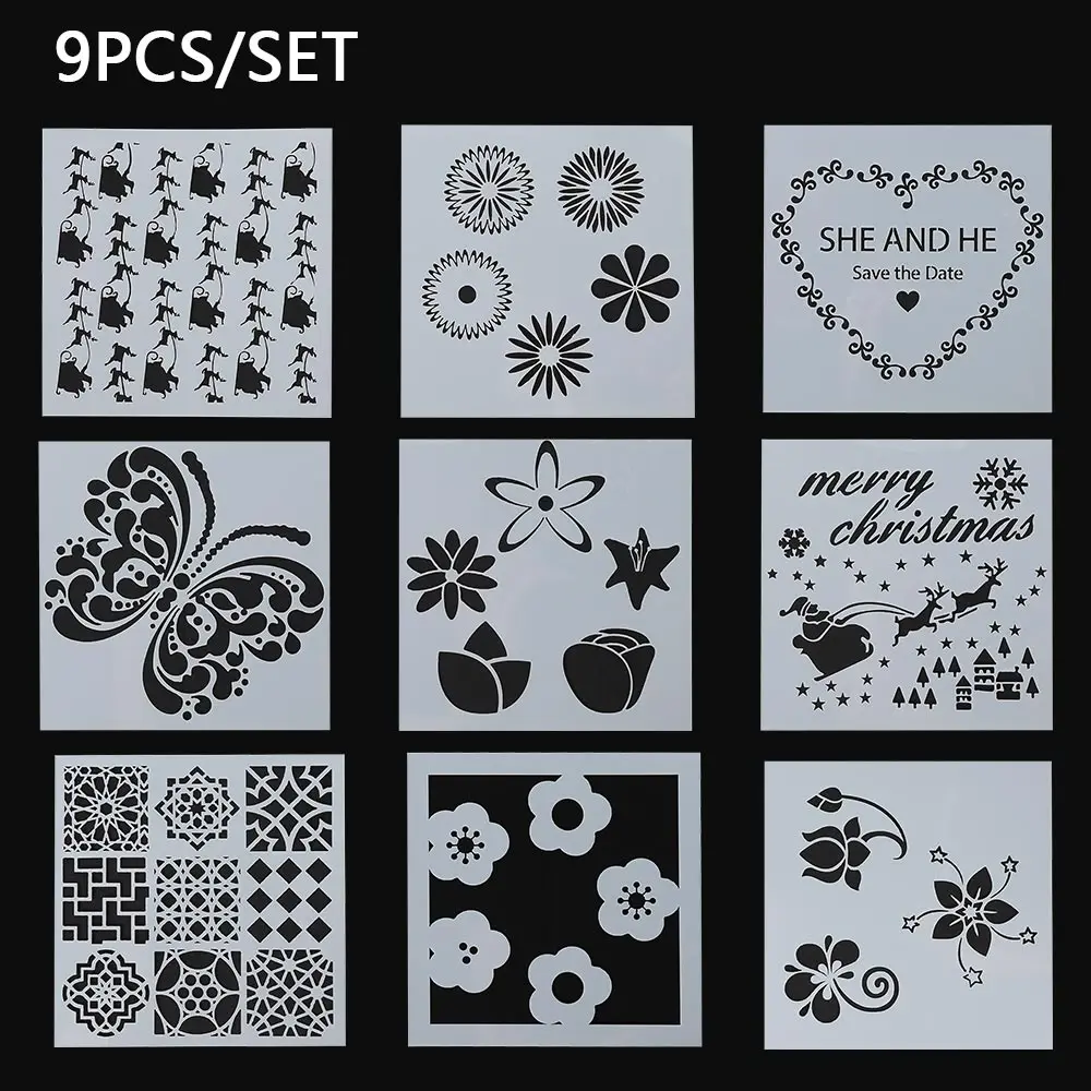 

9PCS/SET Christmas Layering Stencils For Walls Painting Scrapbooking Stamp Album Decor Embossing Paper Card Template