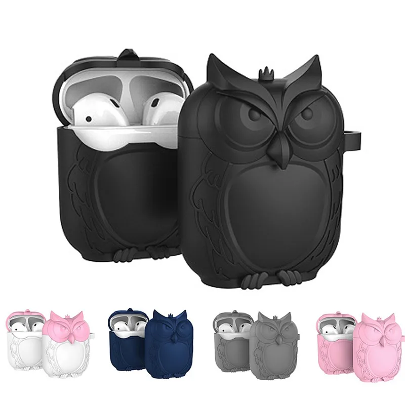 

Cute Owl Shape Soft Silicone Shockproof Cover Protective Case With Carabiner For Apple AirPods Earphone Waterproof Case Wireless