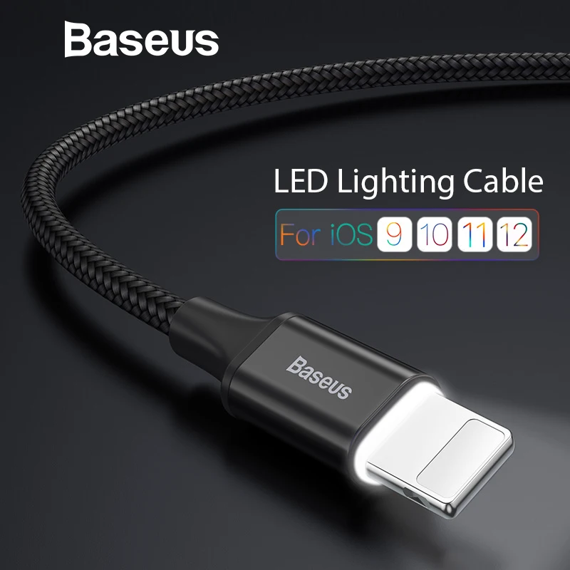 Kopen Baseus Verlichting Usb kabel Voor iPhone Xs Max XR Snel Opladen Data Sync Kabel Voor iPhone 8 7 6 s plus iPad LED Light Charger Kabel
