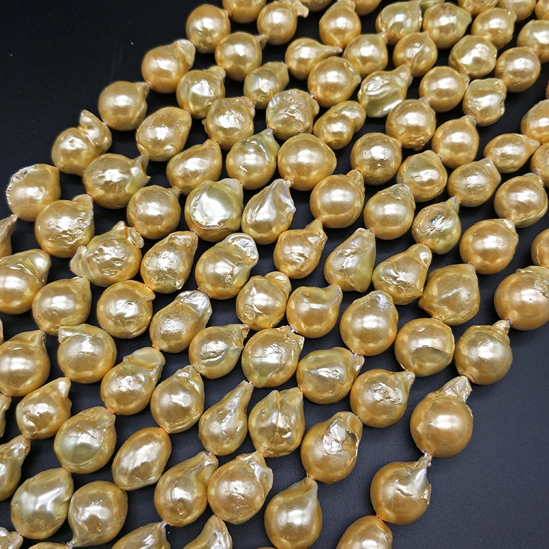 Shuangsheng золотые бусины барочного жемчуга 16-22 мм грушевидной формы Эдисона натуральные пресноводные настоящие жемчужные для изготовления украшений ожерелье 38 см