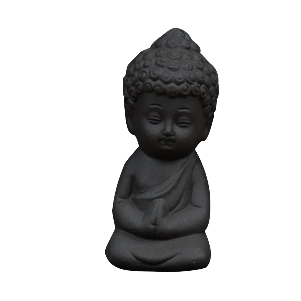 Little Buddha Figurine Tea Pet Decoration - Black Pottery Tea Accessory