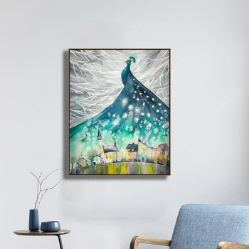 

Laeacco Canvas Painting Abstract Single Fairytale Castle Peacock Posters and Prints Wall Artwork Picture Living Room Home Decor