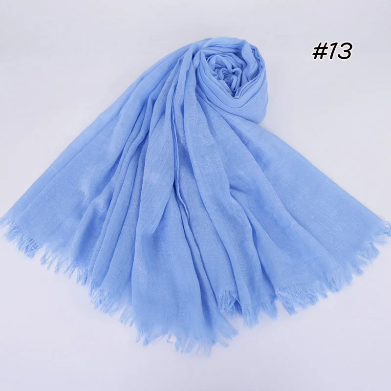 190*120cm oversize women muslim plain frayed hijab scarf femme musulman headscarf islamic shawls crinkle solid pashmina hijabs - Цвет: 13