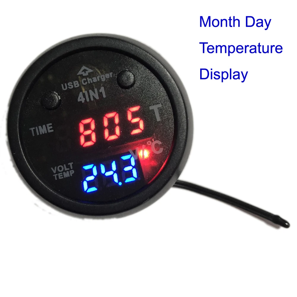 Вольтметр светодиодный цифровой термометр прикуриватель автомобильное зарядное устройство время просмотра USB зарядное устройство для мобильного телефона 4 в 1 портативный Встроенный