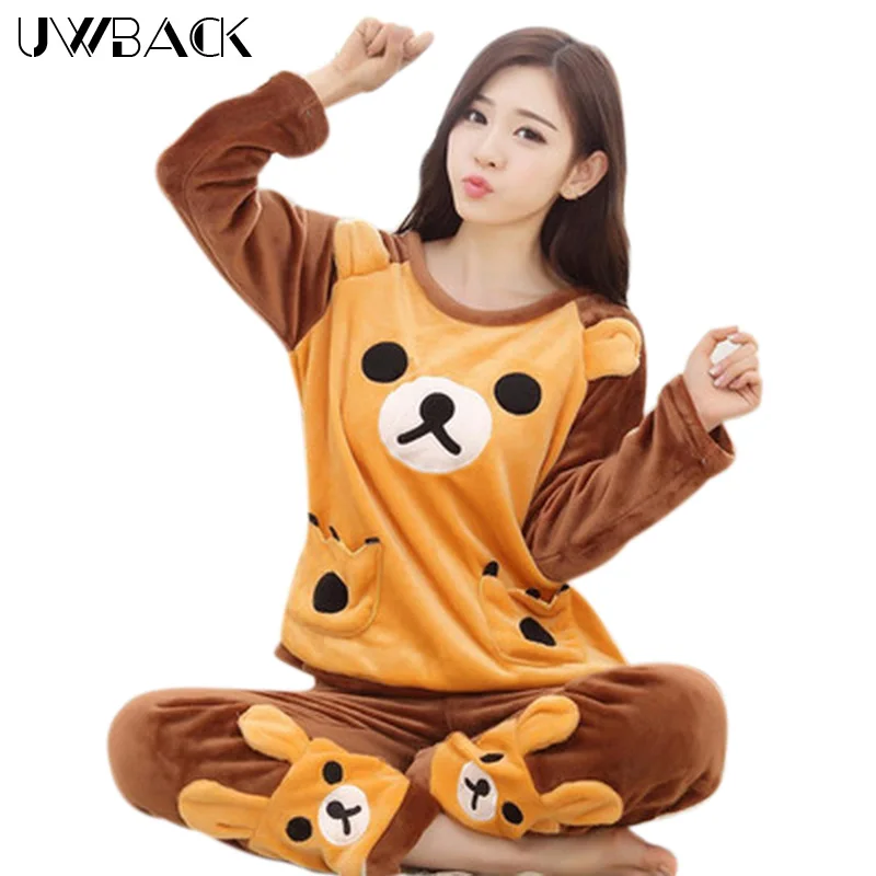 

Uwback 2017 Winter Brand Pajamas Sets For Women Floral Plush Flannel Sleepwear Femme Animal Coral Fleece Kigurumi Mujer EB415