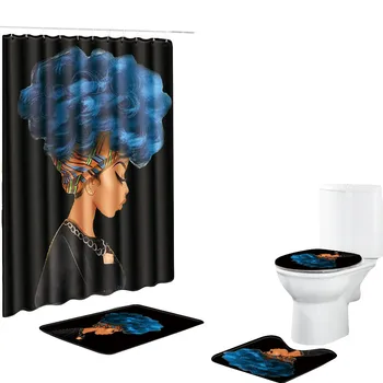

Home Shower Curtain Bathroom Mat Rug Toilet Cover Bath Pad Set Big Size 4Pcs