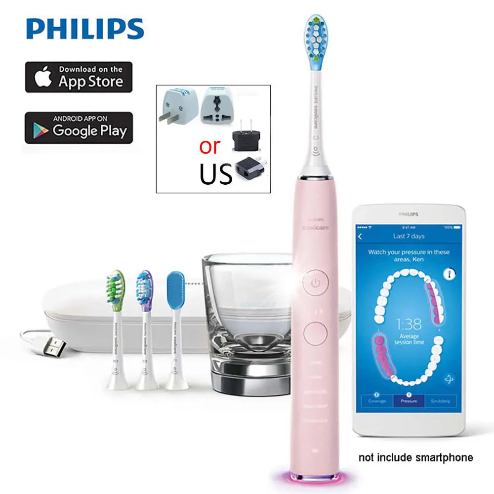 Умная звуковая зубная щетка Philips Sonicare DiamondClean HX9924 с поддержкой приложения с Умной головкой щетки, 5 режимов - Цвет: Pink US PLUG