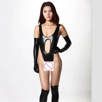 

Sexy Hollow High Cut Thong One Piece Swimwear Backless Swimsuit Latex Sexy Bodysuit Catsuit Eroticas Lingerie Club Dance Wear