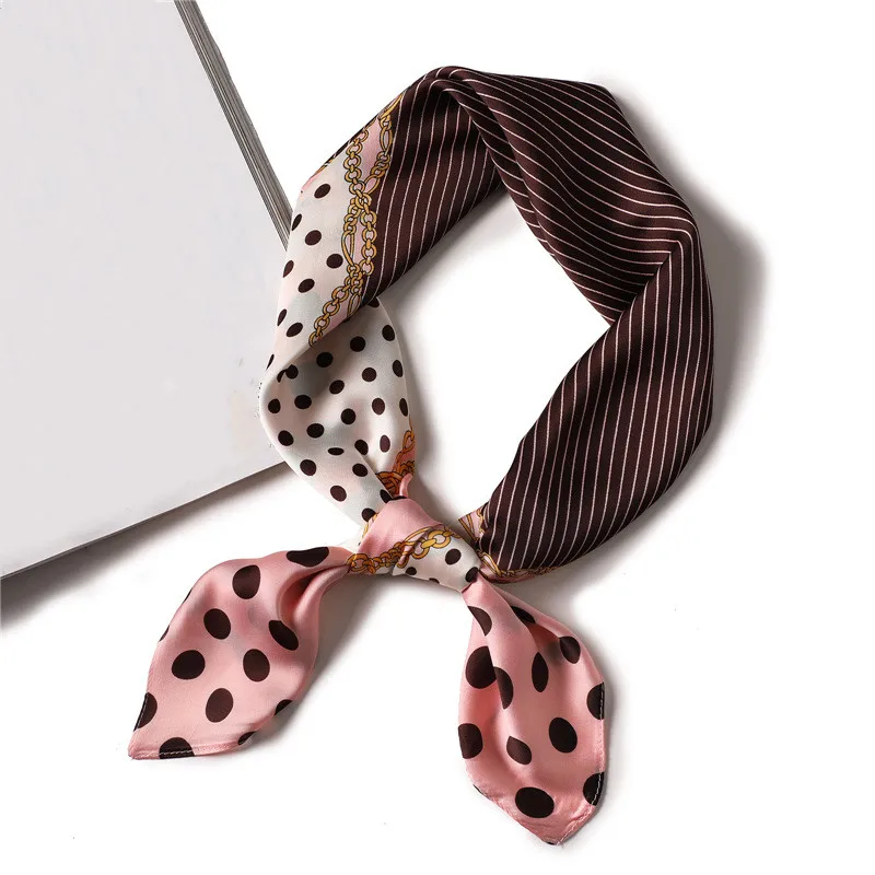 2019 luxury square small scarf dot striped hair head scarves Tie Neck Bandana red Silk Bag foulard Kerchief women female gift