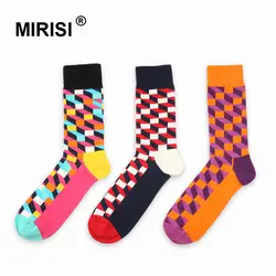 Марка Качество Для мужчин s Happy Socks 6 цветов Checker носки Для мужчин хлопок Calcetines Largos Hombre