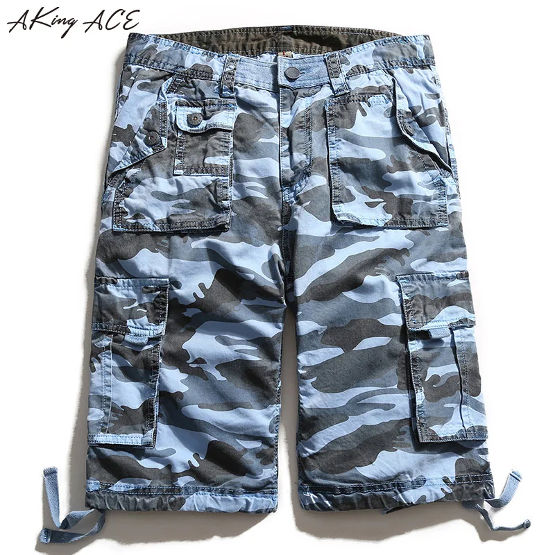 2017 AKing ACE Blue Camouflage Cargo shorts brand for male navy army