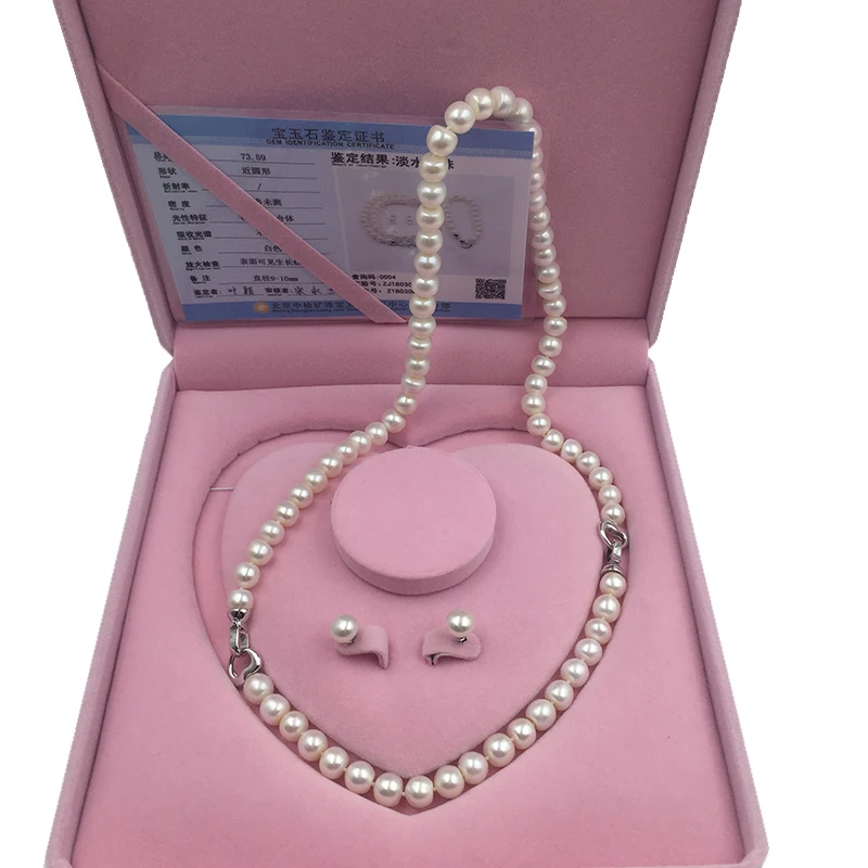 Sinya Natural Freshwater Pearls Strand Necklace Bracelet Earring Set heart design 925 sterling silver clasp for Mum women lover (6)