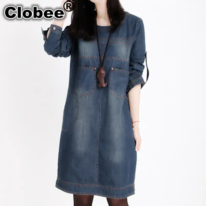 Long Sleeve Denim Dress Plus Size Flash 