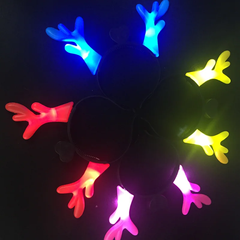 50 шт./лот светодиодный светящийся олень рога шпилька рождественские игрушки светоизлучающий обруч на голову с рогами мигающий цветной ободок детская игрушка