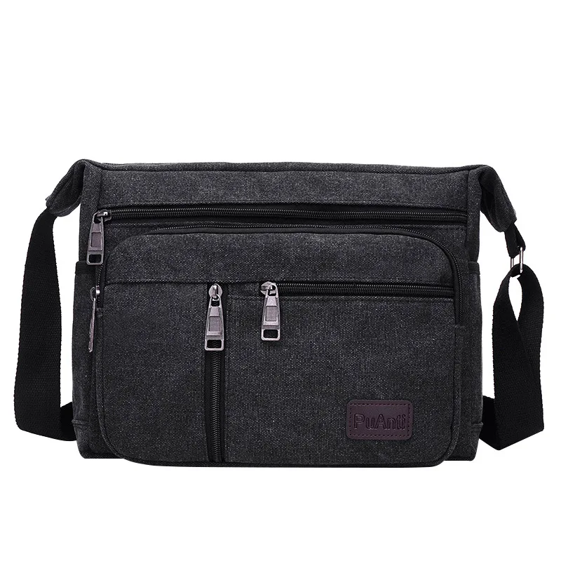 Мужские повседневные сумки из парусины высокого качества, клатч, однотонный кошелек для телефона, сумка через плечо, школьная сумка, сумка с клапаном, основная Простая мужская сумка для путешествий - Цвет: Черный