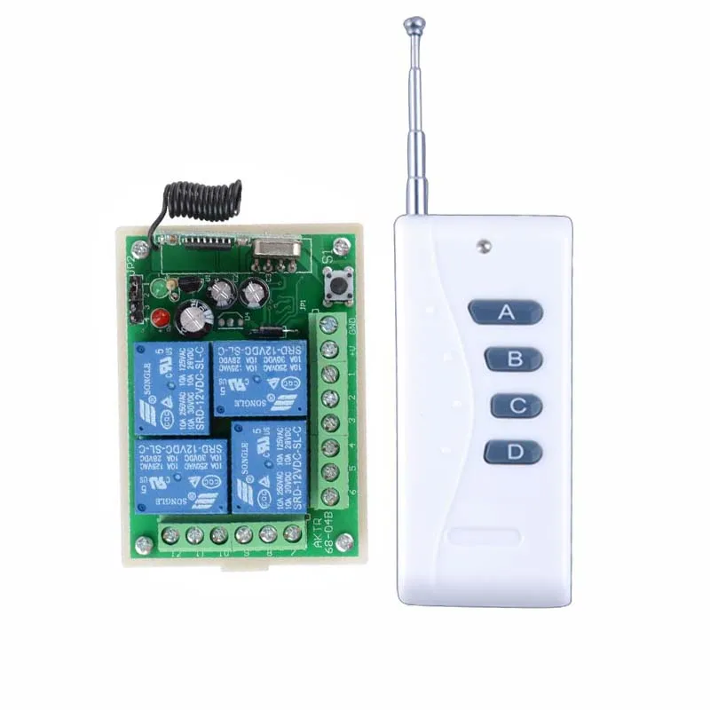 

DC12V 10A 4 CH Wireless Transmitter Receiver Remote Control Switch Relay 315MHz/433.92Mhz