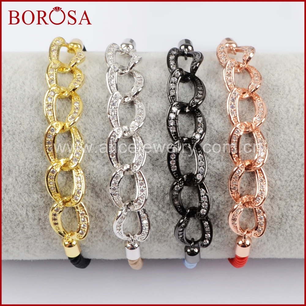BOROSA CZ Micro Pave Metal Copper Interlock Crystal Connector Rope