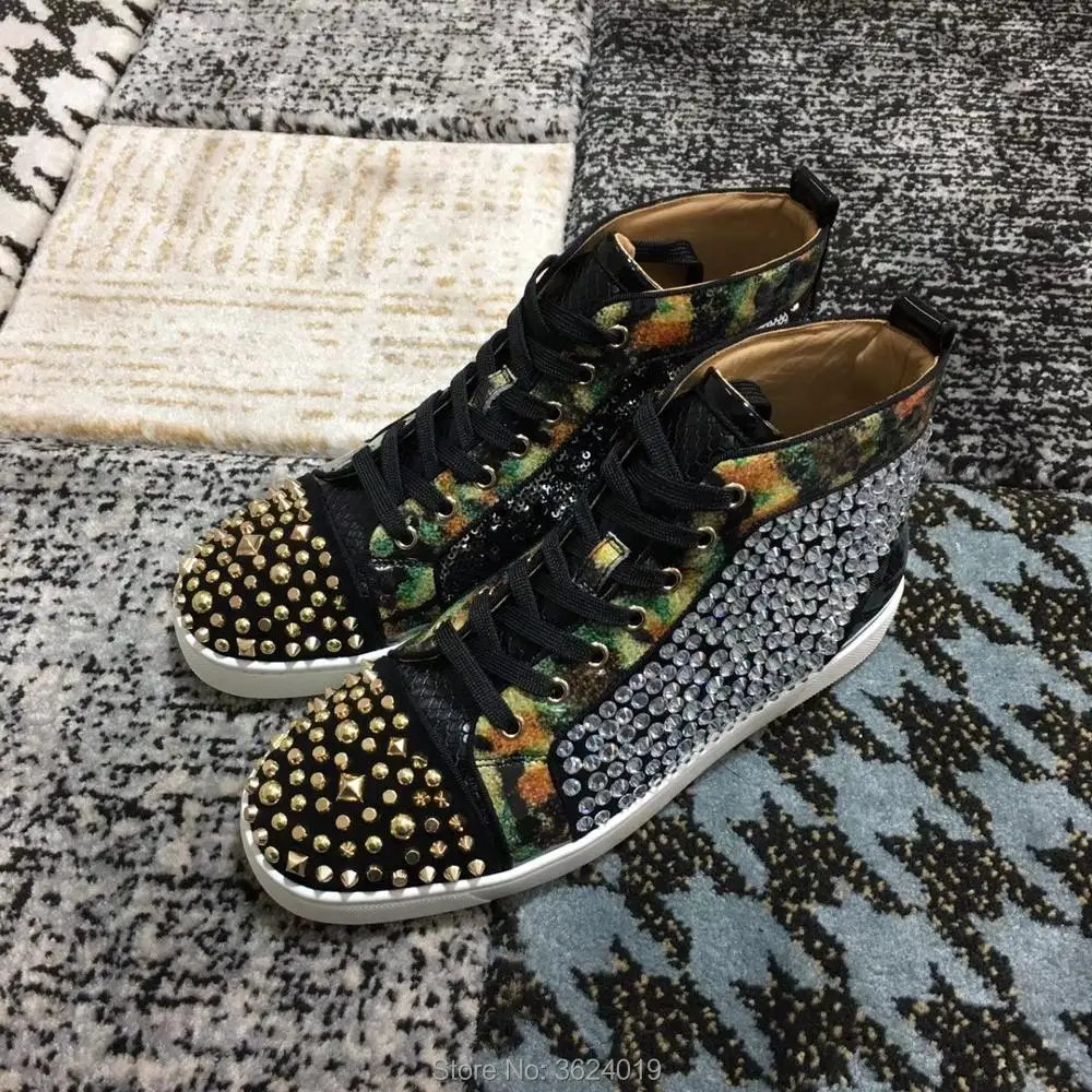 

Low-Cut cl andgz Leopard Print Sequin Blingbling Big diamond Rhinestone Red Bottom Shoes Sneakers Leather Loafers Flat 2018