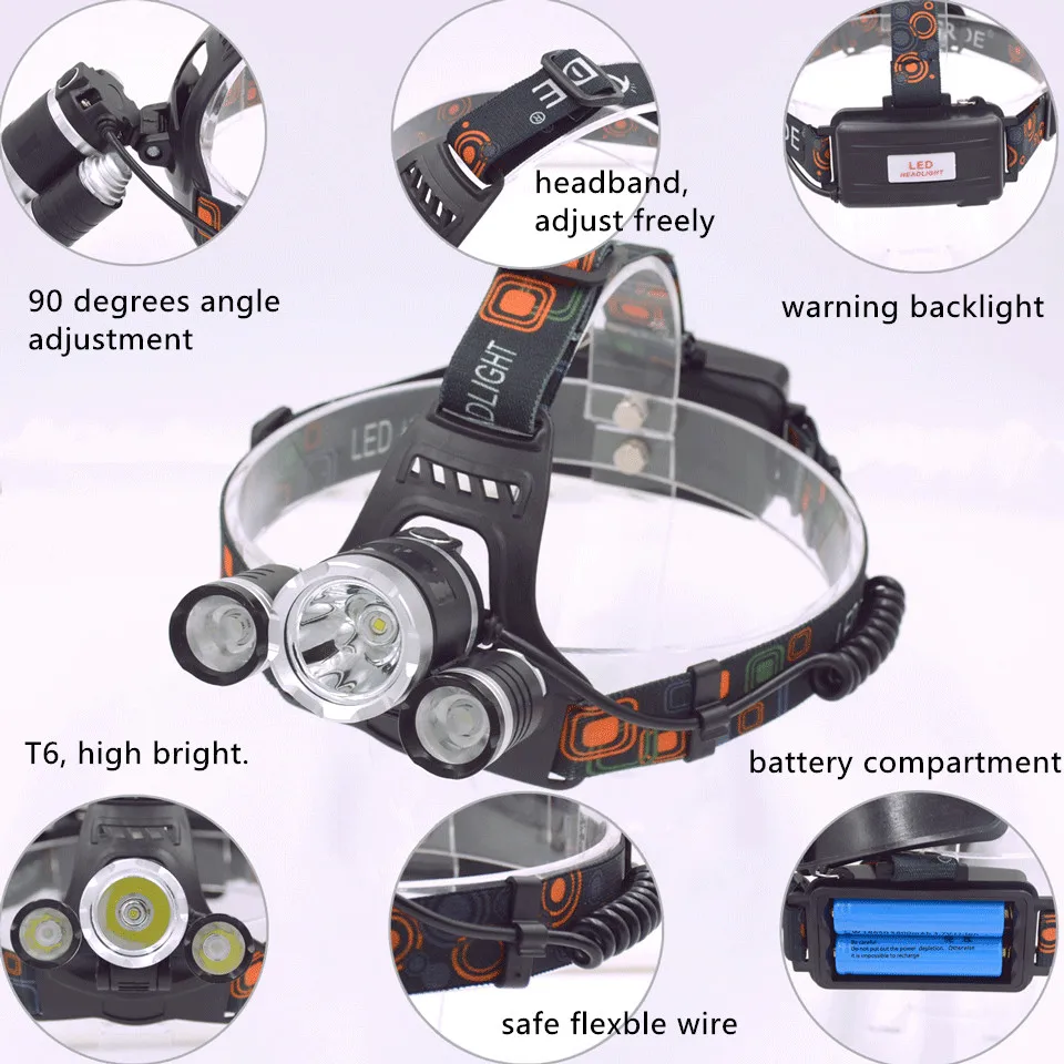 Мощный перезаряжаемый светодиодный налобный фонарь T6, водонепроницаемый Светодиодный светильник-вспышка, налобный фонарь светильник для рыбалки, USB 18650, Налобные фонарики