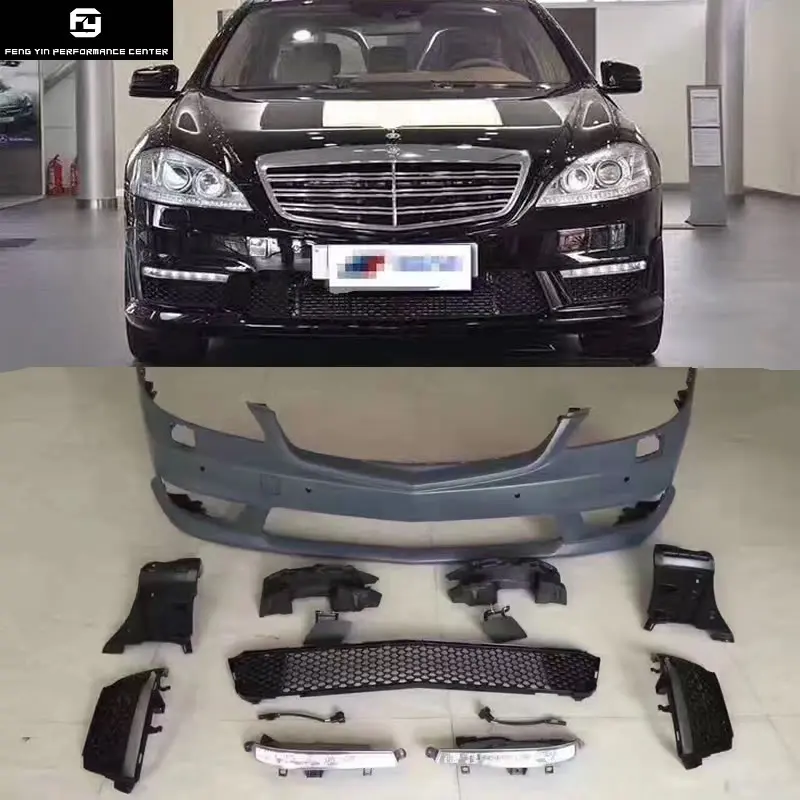 

W221 S65 AMG style PP Unpainted front Rear bumper Side skirts racing grills for Mercedes Benz W221 Car body kit 07-13