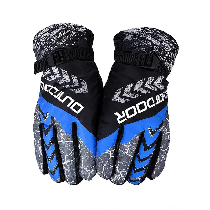 Зимние теплые перчатки, ветрозащитные, для холодной погоды, плюс бархат, утолщенные перчатки для женщин, мужчин, для спорта на открытом воздухе, для езды на мотоцикле, лыжные перчатки - Цвет: Синий
