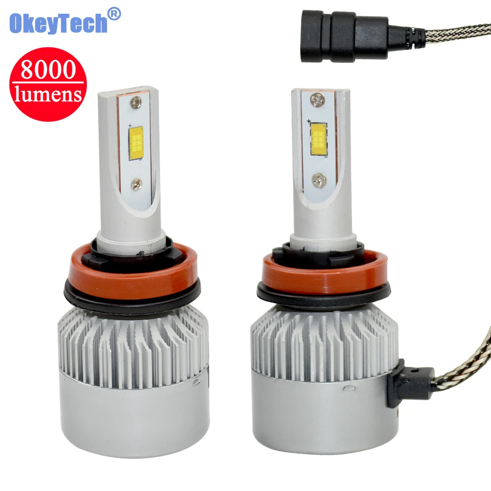 OkeyTech H11 H8 H9 Car LED Headlight Bulb 72W 6000K CSP Chip 9 36V Automobile Head
